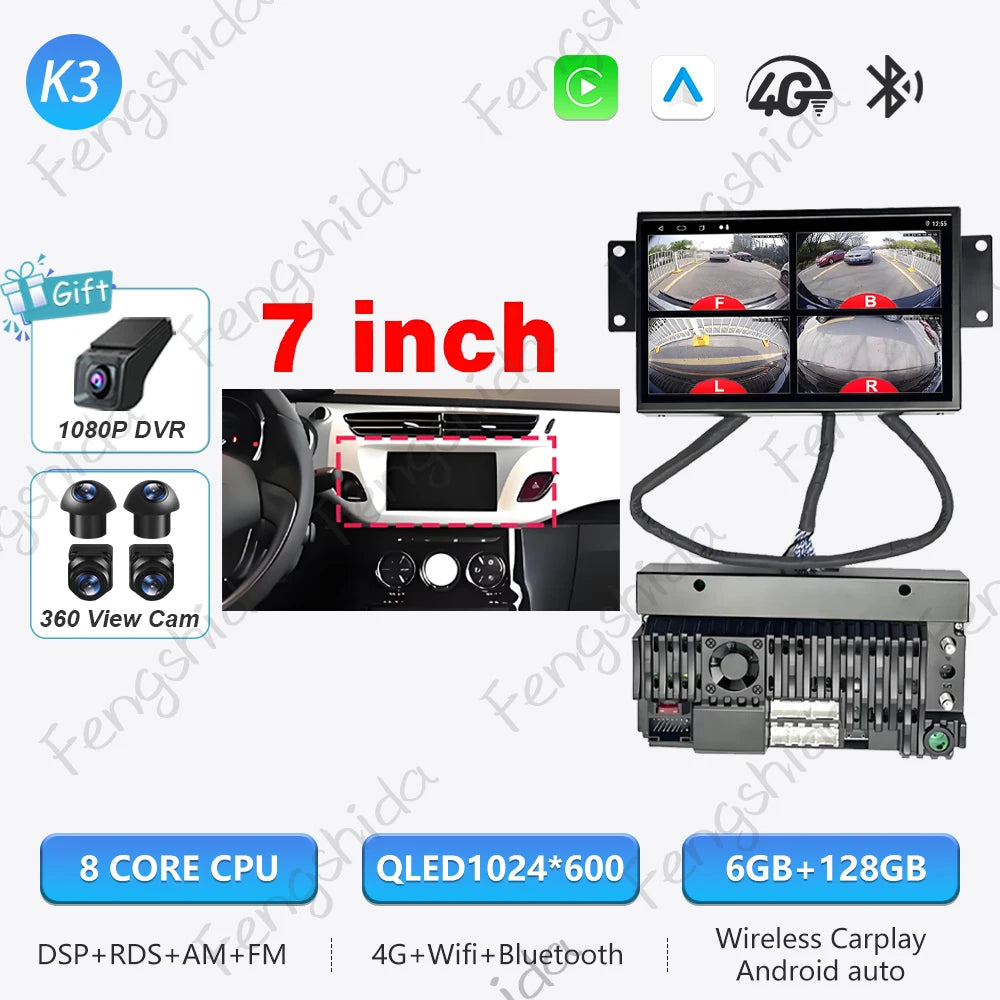 7" Android Car Stereo for Citroen C3 & DS3 (2010–2016) — CarPlay, Android Auto, GPS, WiFi