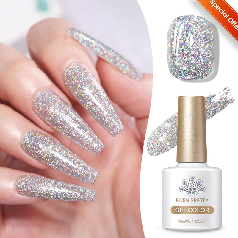 BORN PRETTY Christmas Green Glitter Gel Nail Polish 10ml Sparking Red Glitter White Gold Silver Santa Winter Snowflake Soak Off
