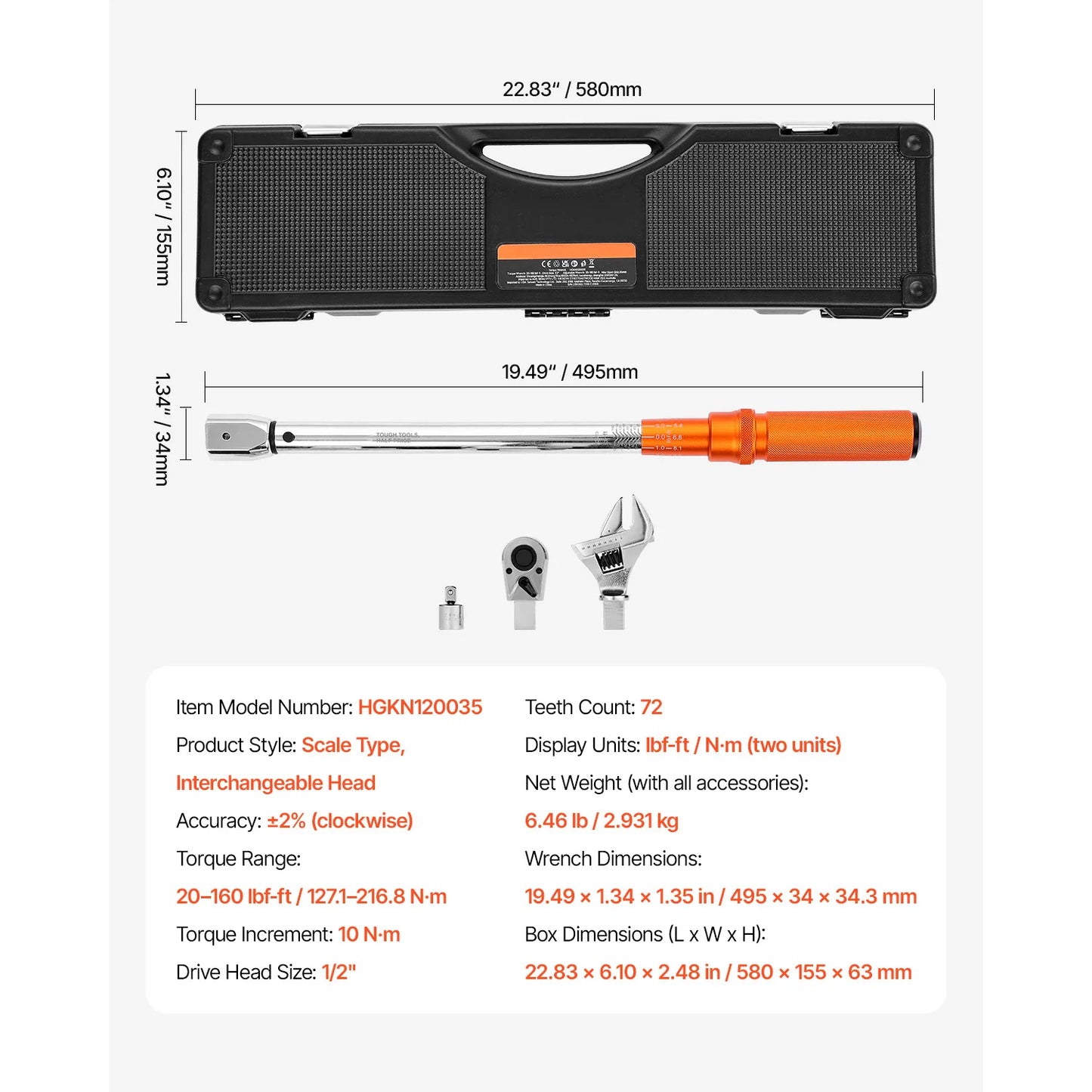 SucceBuy Mechanical Click Torque Wrench Set – Dual-Direction Adjustable Drive Wrench with Dual Range Scales | Multiple Torque Ranges | Auto & Precision Tool