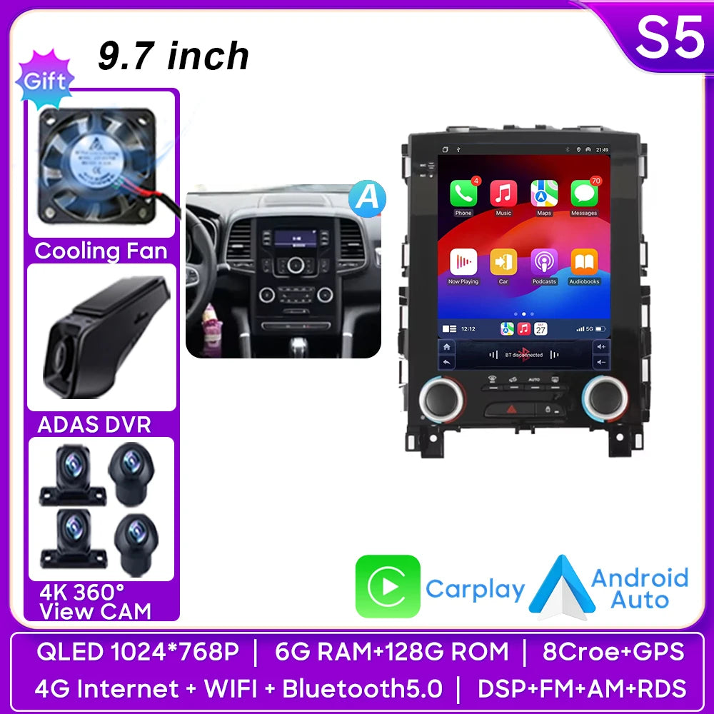 Car Stereo with Apple CarPlay & Android Auto, Compatible with Renault Koleos, Megane 4 & Talisman