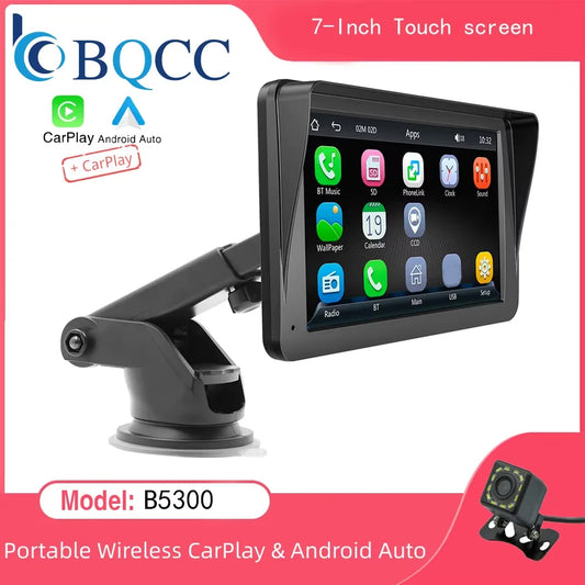 BQCC 7" Portable Car Stereo — Wireless CarPlay & Android Auto Touchscreen, Universal Fit