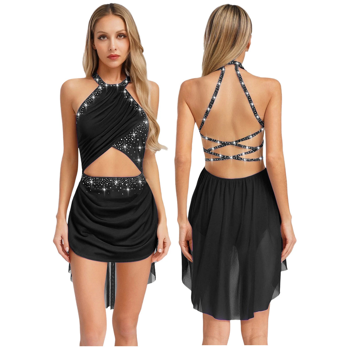 Women's ballet tutu dress with rhinestone mesh