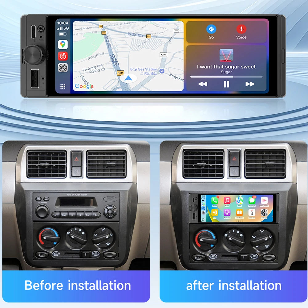6.28" 1 DIN Universal Car Stereo with Apple CarPlay & Android Auto (MP5)