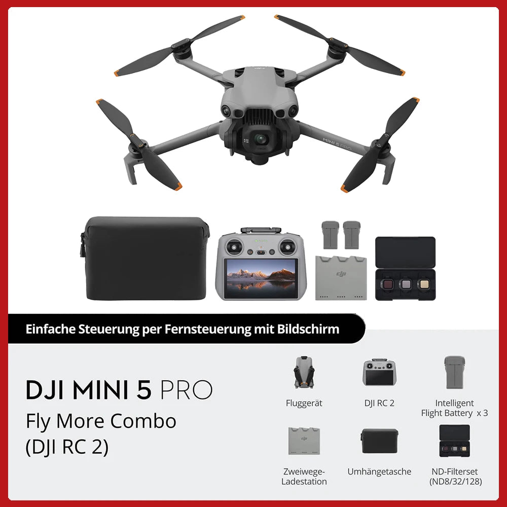 DJI Mini 5 Pro Camera Drone Ultra-Light Foldable with 1-Inch CMOS 4K Camera Omnidirectional Obstacle Sensing ActiveTrack 360° 225° Gimbal 20km Transmission for Beginners