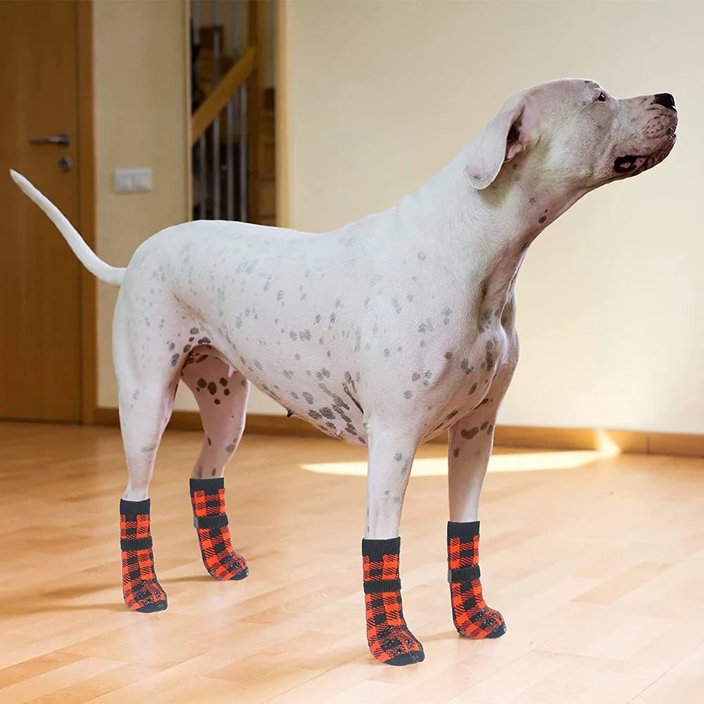 Anti-Slip Dog Socks Adjustable Pet Non-Slip Paw Protection with Paw Pattern for Puppy Dog Indoor Traction Control Wear on Floor