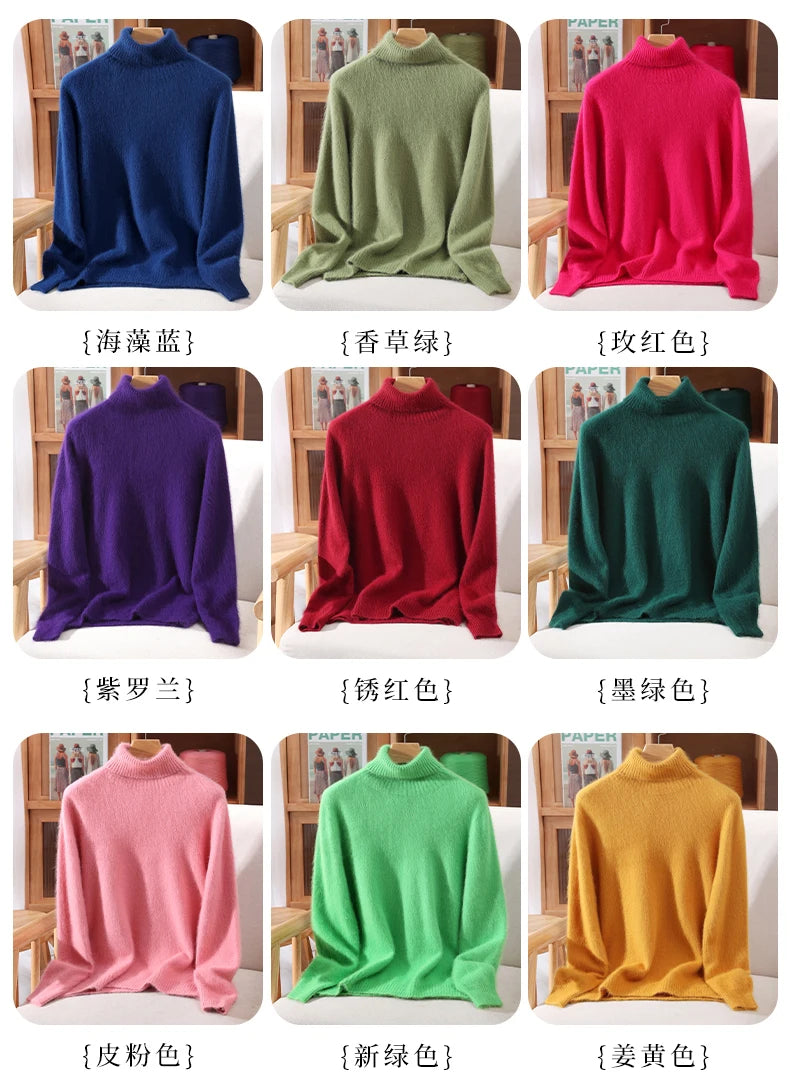 Women's High Collar Knit Sweater, Thick Pullover