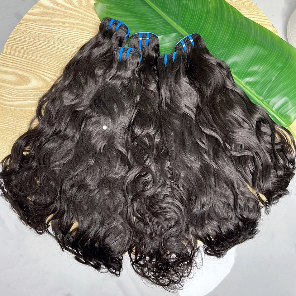 18A Natural Wave Hair Bundles Double Weft Vietnamese Wavy Natural Black Color #1B 100% Raw Virgin Human Hair Weave Extensions