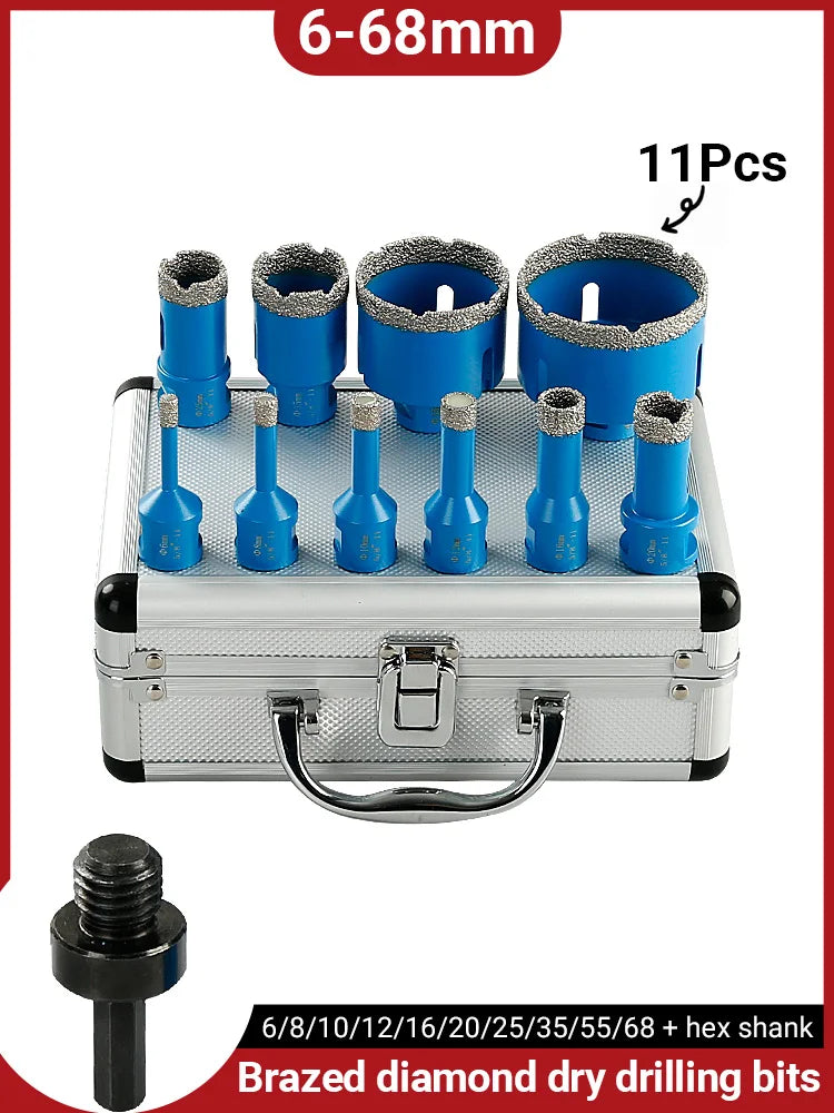10 Pc Diamond Dry Core Drill Bit Set 5/8-11 for Tile & Granite