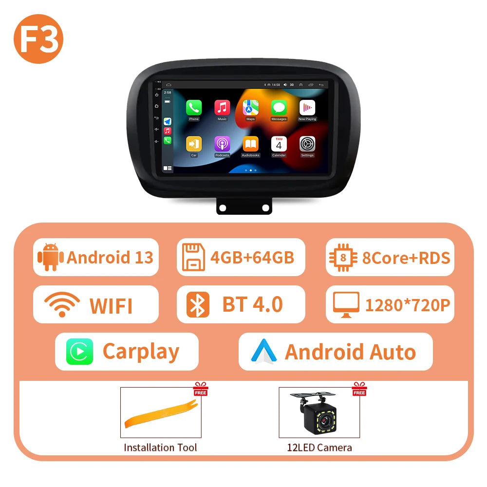 Car Stereo with Apple CarPlay & Android Auto, Compatible with Fiat 500X (2014-2020)