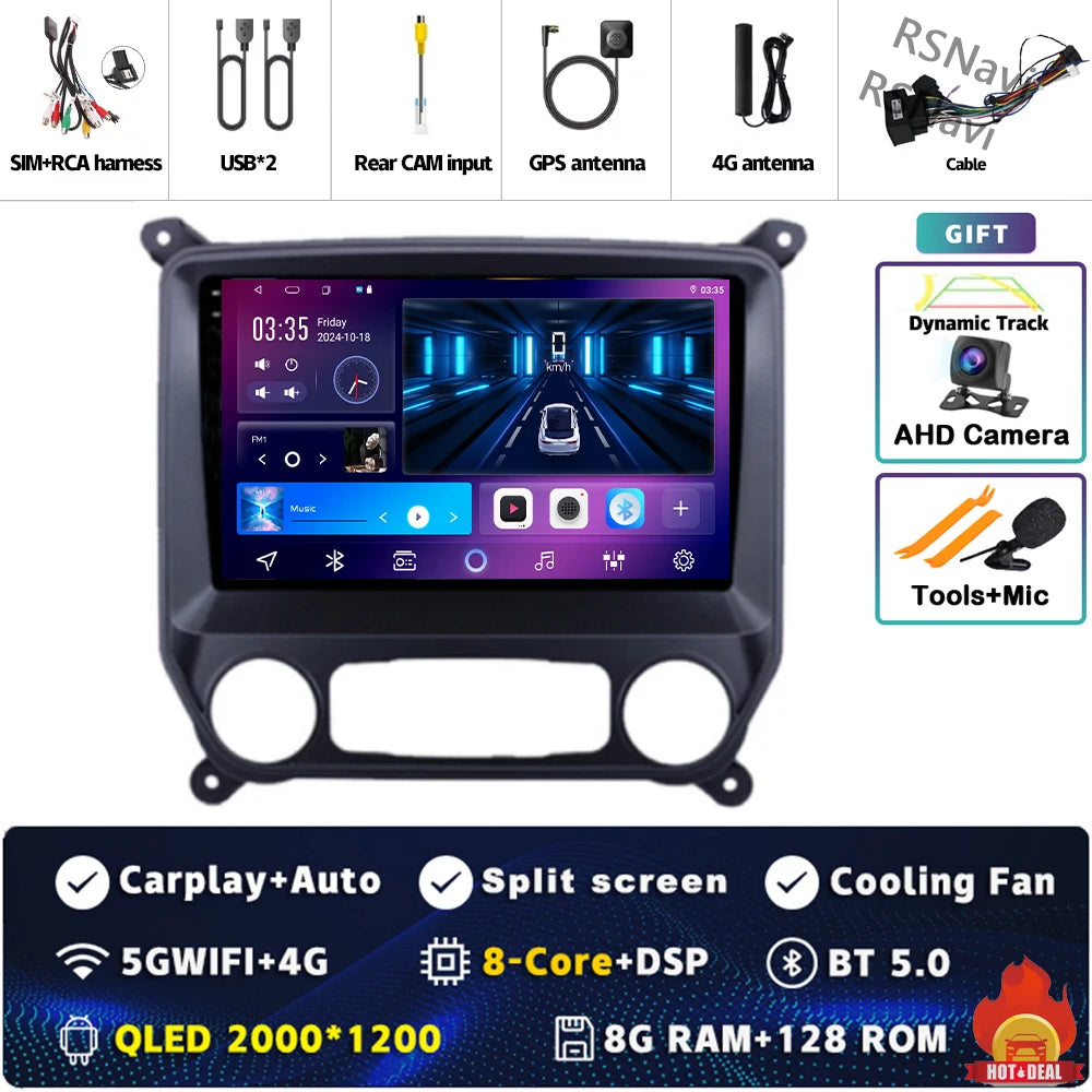 Android 16 Carplay Auto Car Radio Multimedia For Chevrolet Silverado 3 GMTK2 2014 2015 2016 2017 2018 GPS BT 4G Stereo Head Unit