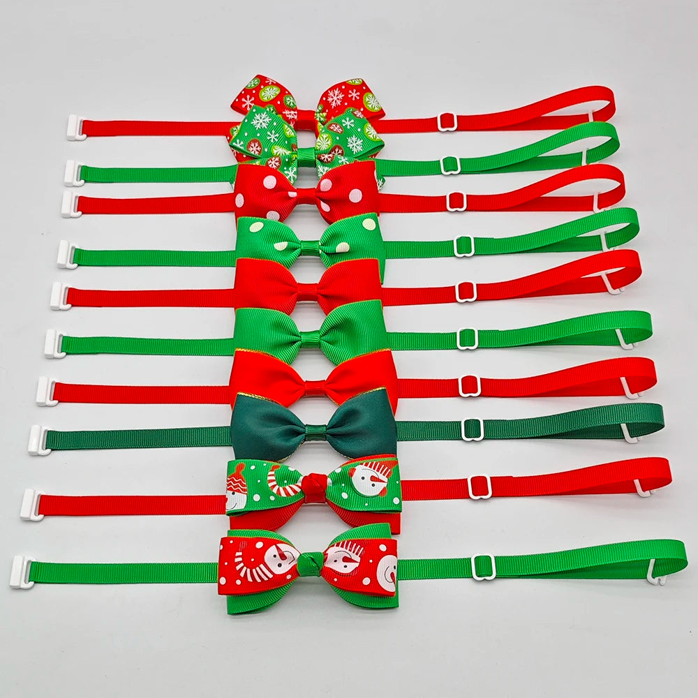 10pcs Pet Christmas Bow Tie Adjustable Xmas Dog Cat Bowtie Collar Accessories For Small Dog Cat Festival Party Decoration Gift