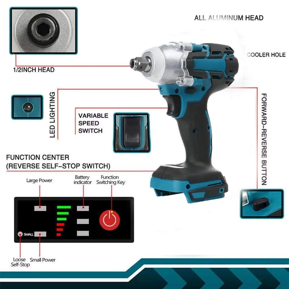 1/2 inch 520NM Brushless Cordless Electric Impact Wrench Power Tools Compatible 18V Battery Wrench with Toolbox Set