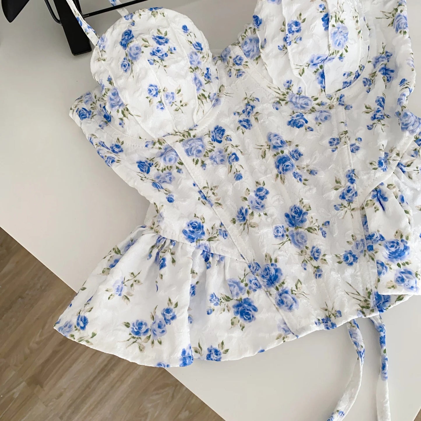 Sexy Slim  Corset ruffle print Chic Korean Camis Tank Top Basic Fashion Off Shoulder Summer Women Clothing
