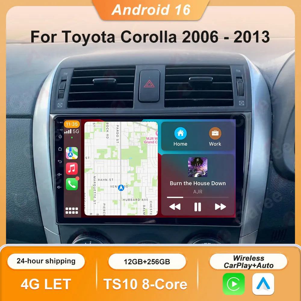 Android 14 For Toyota Corolla 2006 2007 2008 2009 2010 2012 2013 Carplay stereo Car Radio Navigation GPS Multimedia video NO DVD