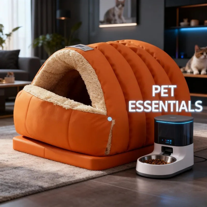 Semi-Enclosed Winter Cat Bed with Leather-Look Edging - Windproof – photo 5