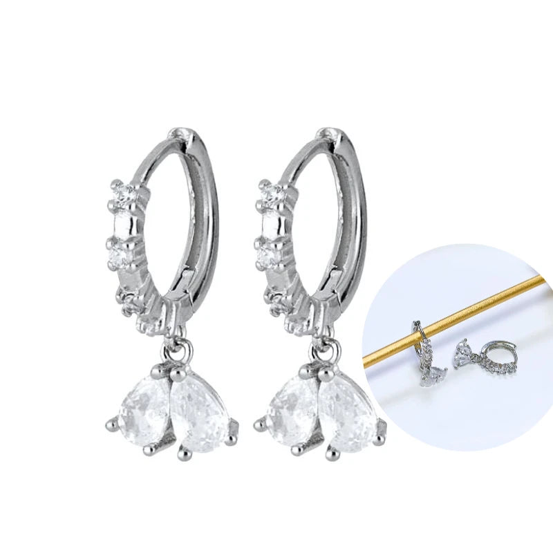 925 Sterling Silver Tassel Hoop Earrings for Women - White Zircon