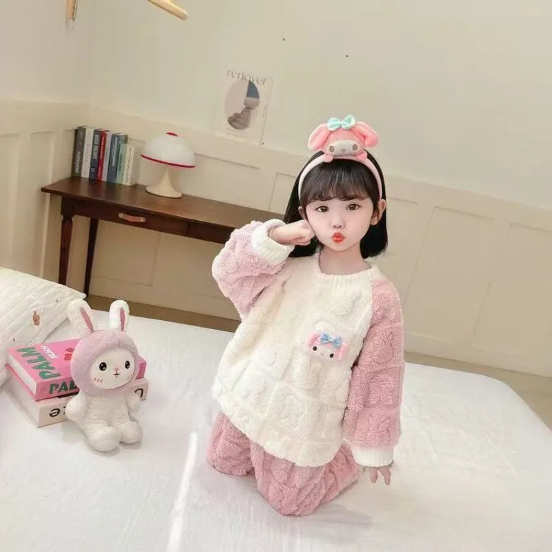 Kids Cartoon Print Coral Fleece Pajamas - Two-Piece Winter Set - photo 2