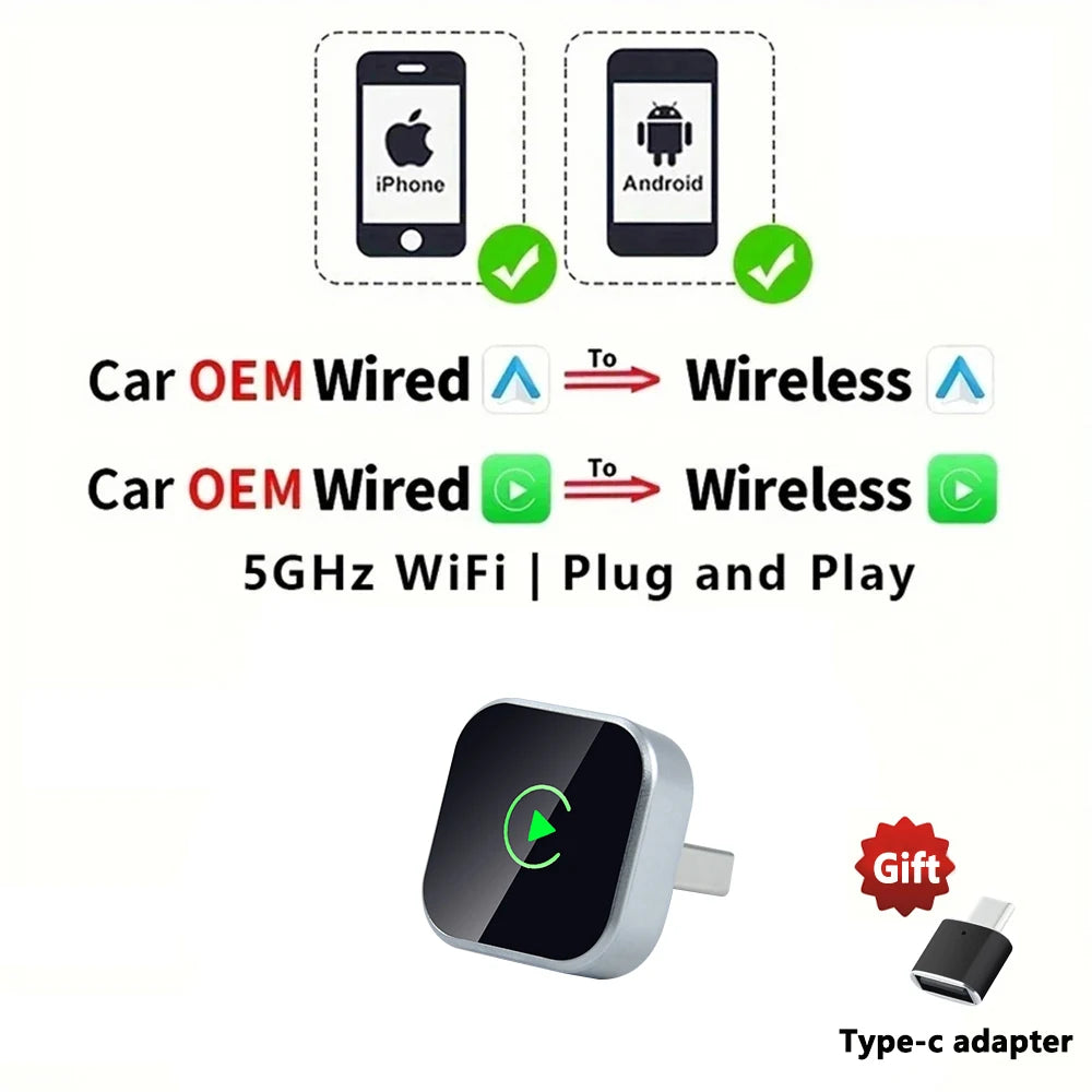 EKIY Wireless CarPlay Dongle Wireless Android Auto Adapter 2in1 Car Intelligent Systems AI Smart Box For Car With Wired CarPlay