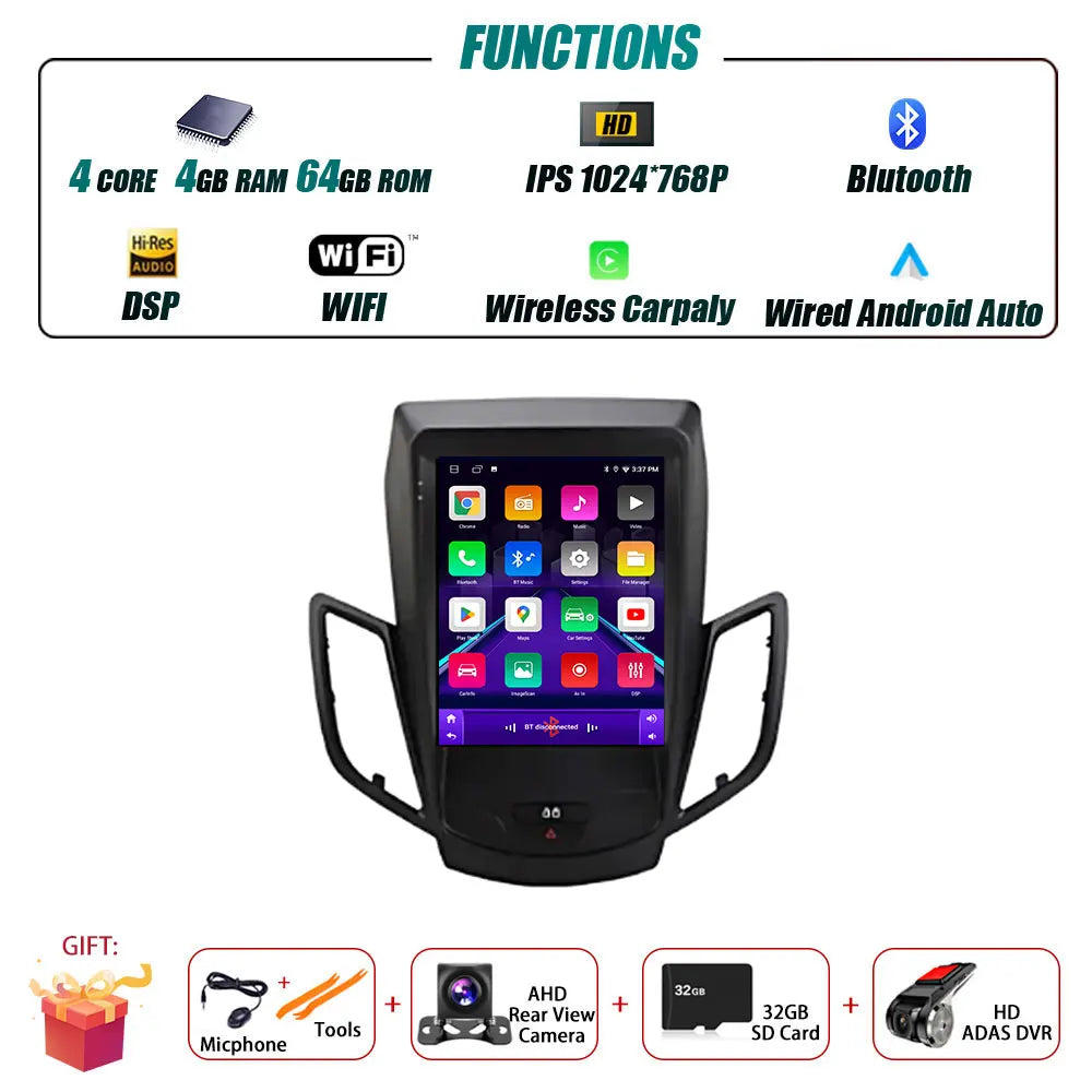 Android 16 Carplay For Ford Fiesta MK7 2009-2016 Car Radio Multimedia Stereo Player WiFi GPS Navigation NO DVD