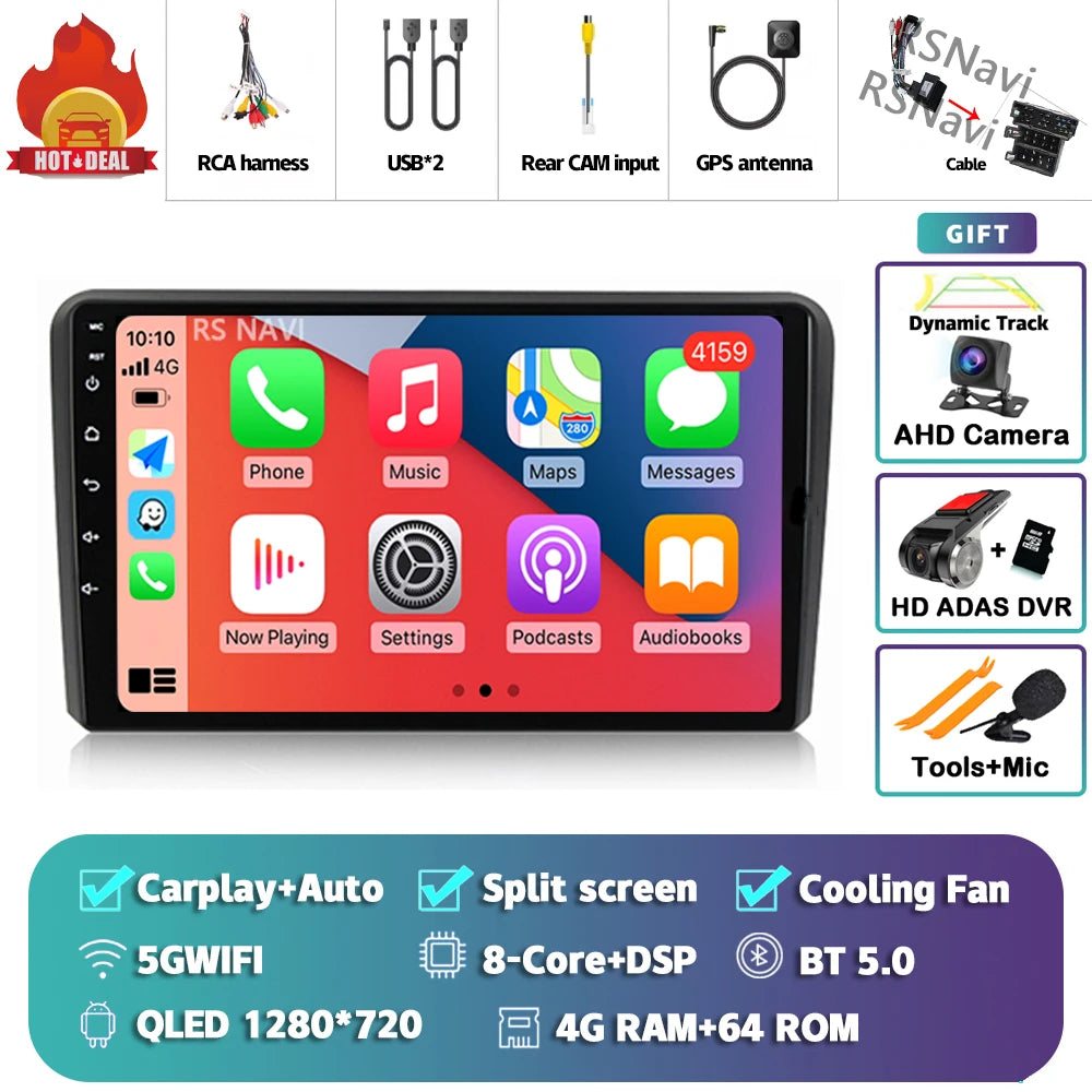 Android 16 Carplay Auto GPS Navigation For Audi A3 8P 2003 - 2013 Radio Multimedia Player 2Din Head Unit Video Stereo Car Radio