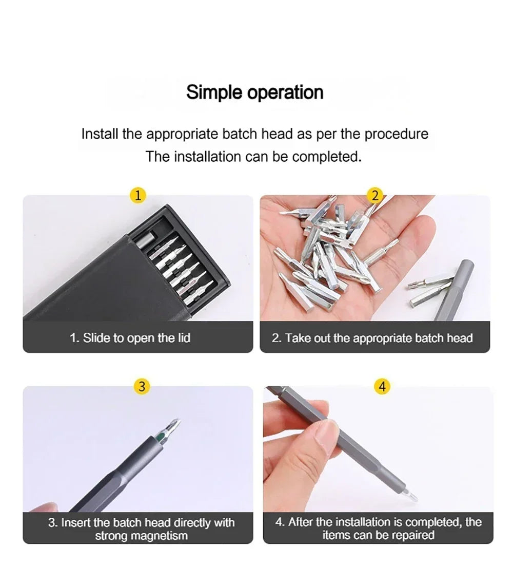 25 in 1 Precision Screwdriver Set Screw Driver Se Hexagonal Flat Head Magnetic Screwdriver Head for Car Computer Phone Home Use
