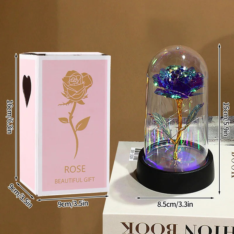 Artificial Rose Flowers Eternal Rose LED Light Foil Flower in Glass Cover Simulation Rose Flower Christmas Teachers' Day Gifts