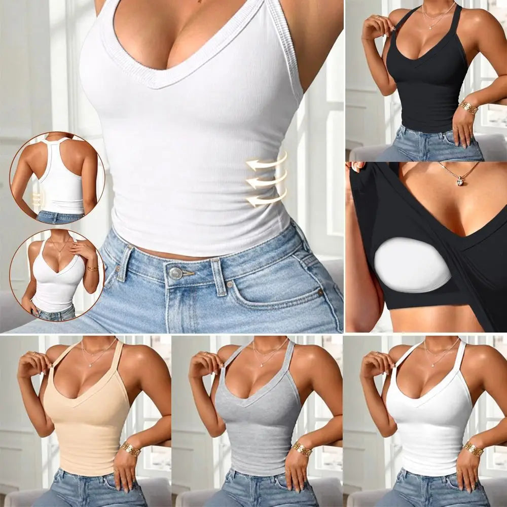 Women's V-neck cami with built-in bra — view 3 of 9