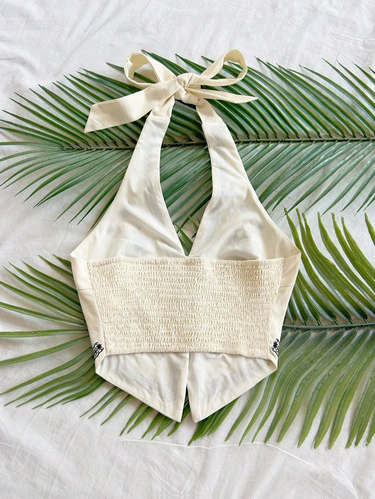 Women's embroidered boho halter crop top — view 2 of 8