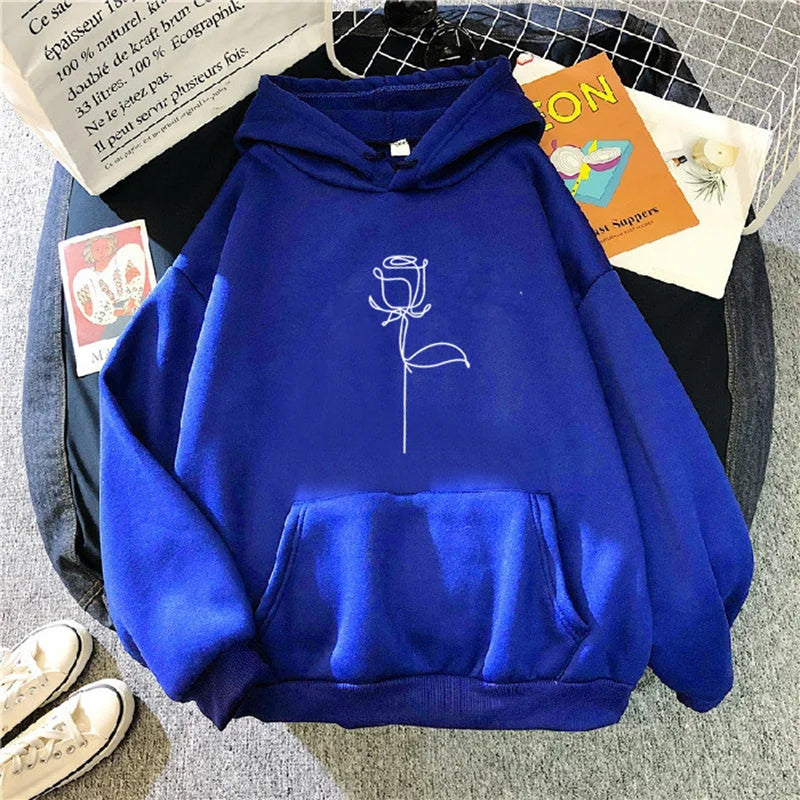 Women's Flower Print Hoodie - Thick Pullover Sweatshirt - photo 10