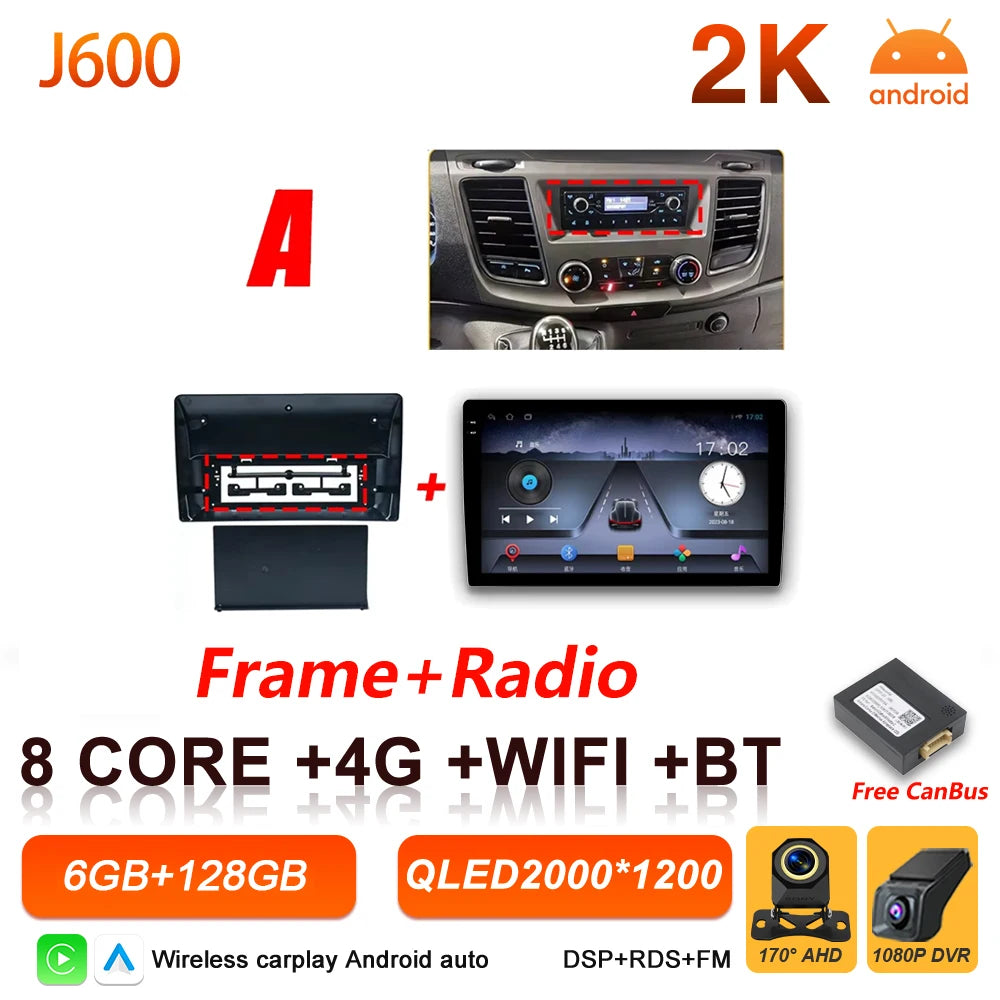 Android 16 Auto Car Radio For Ford Transit Custom 350 Transit V363 Wireless Carplay Multimedia Player GPS Navigation DSP 5G Wifi