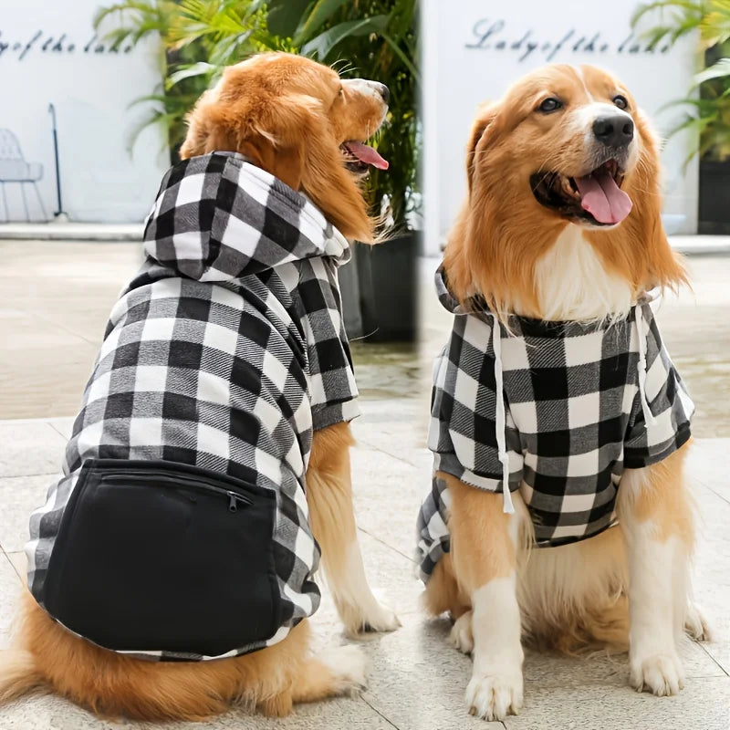 Plaid Hooded Pet Hoodie with Zipper Pocket - Soft Fleece Dog Sweatshirt - photo 7