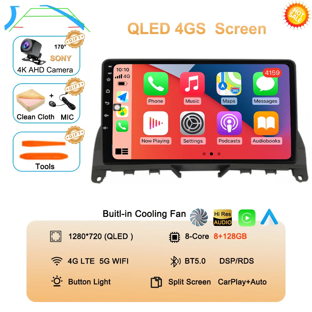 Car Stereo with Apple CarPlay & Android Auto, Compatible with Mercedes-Benz C-Class W204 S204 (C180 C220)