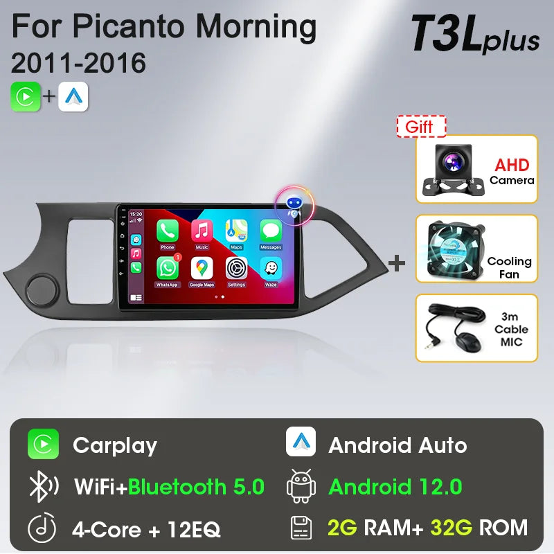2-DIN Android Car Stereo for Kia Picanto / Morning (2011–2016) — CarPlay, Android Auto, GPS Navigation