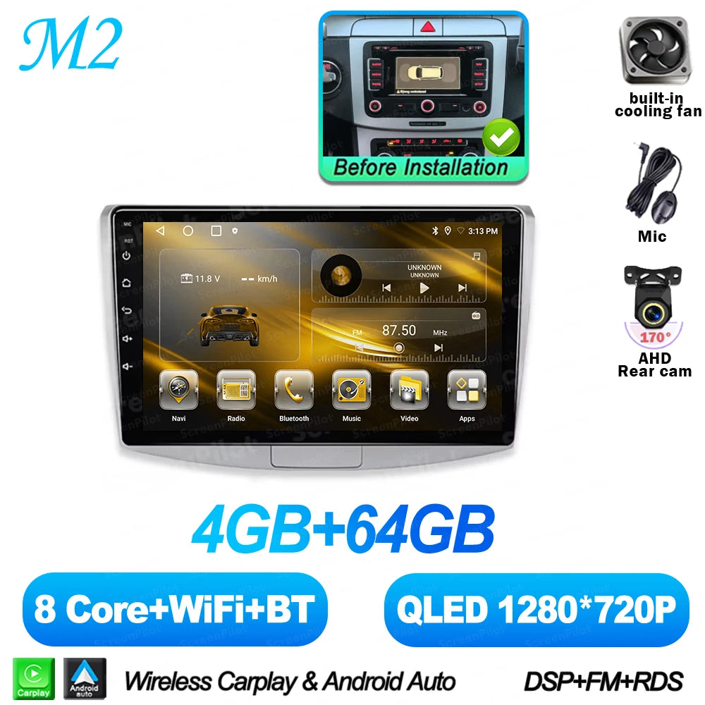 For Volkswagen VW Passat B6 B7 B8 CC 2007- 2021 Android 16 Multimedia Video Player Carplay Intelligent System Wifi 4G 8 Core