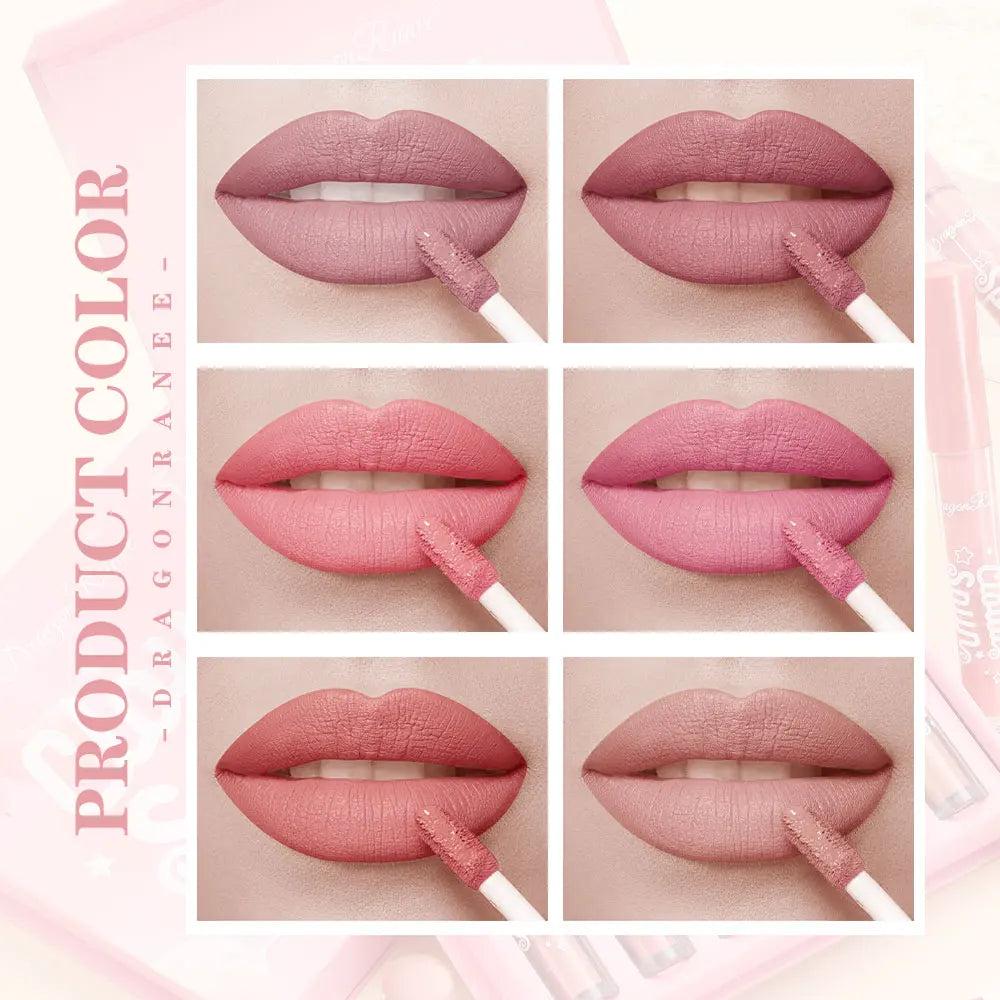 6-Piece Lip Gloss Set, Matte, Smooth, Silky, Long-Lasting, Non-Stick, Non-Fading, Brightening, Complexion-Enhancing, Matte Lipstick Set