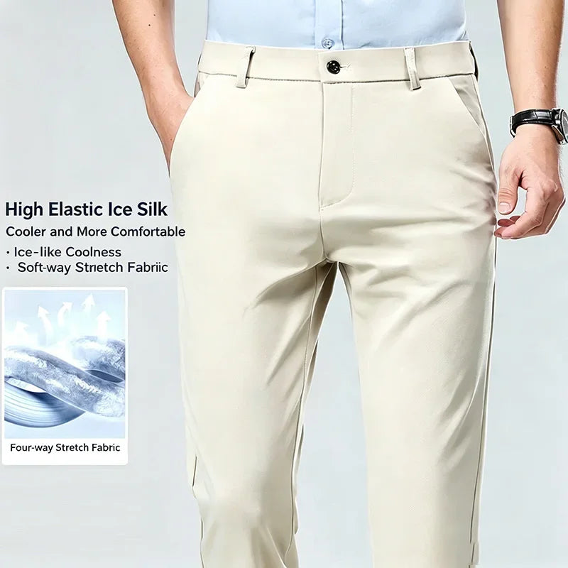 Men's Stretch Dress Pants - Straight Leg, Breathable High-Drape