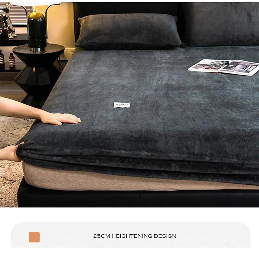 Soft Warm Plush Fitted Sheet Elastic Mattress Cover Fluffy Coral Fleece Bed Linen Winter Couple Luxury Double Bed Bedding