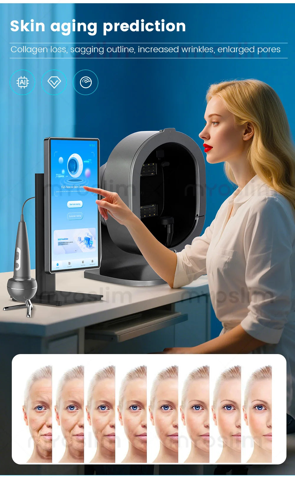 21.5 Inch 3D Facial Skin Analyzer Machine AI 8 Light Spectrum Skin Care Scanner for Business Hair Analysis Beauty Care