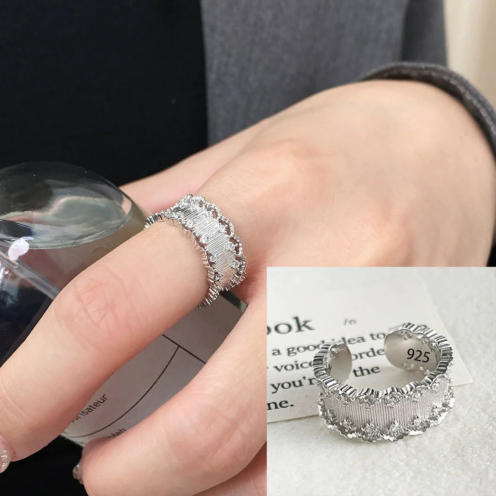 PANJBJ 925 Sterling Silver Hollow Out Rings For Women Three Layered Cross Punk Irregular Vintage Jewelry Gift Dropshipping