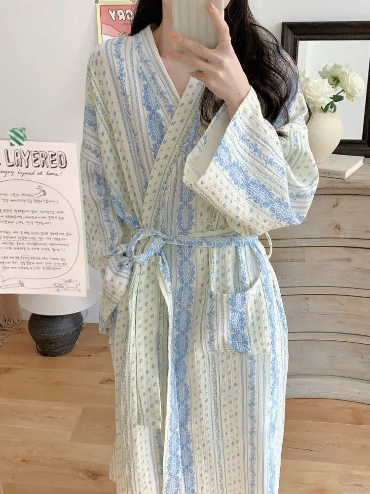 Women's Long Sleeve Mid-Length Robe, Soft Loungewear