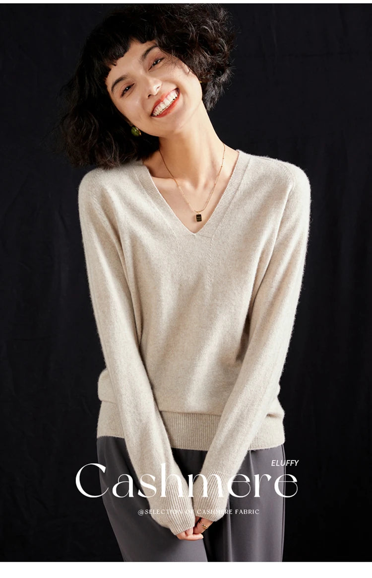 Women's Cashmere V-Neck Sweater, Knit Pullover