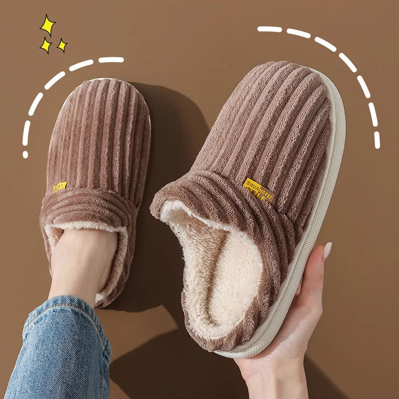 Bebealy Winter Fur Men Slippers Men Shoes Outdoor Nonslip Short Plush Men Slippers Casual Fuzzy House Ankle Men Boots Flat Shoes