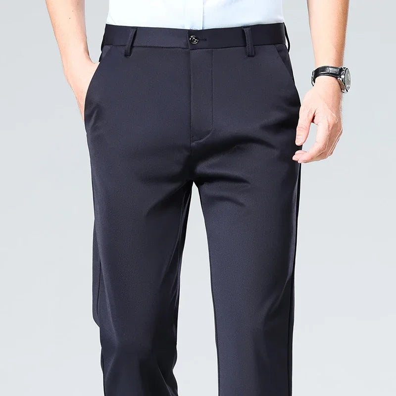 Men's Stretch Dress Pants - Straight Leg, Breathable High-Drape