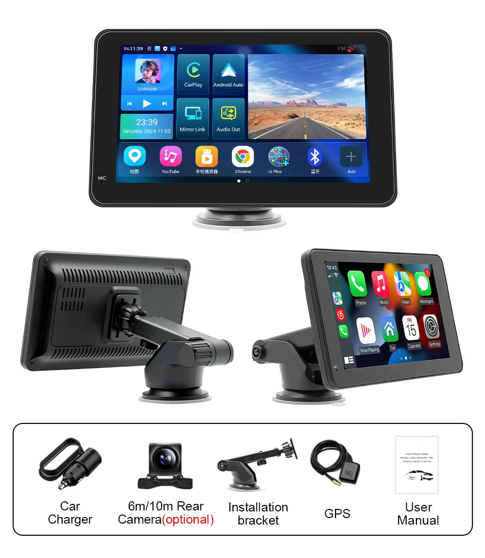 7" Universal Car Stereo with Apple CarPlay & Android Auto (with Rear Camera)
