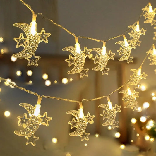 1pc Three Stars Moon String Lights - 59.06/118in LED Fairy Lights for Ramadan, Home Decor, Bedroom, Party, Islamic Festival