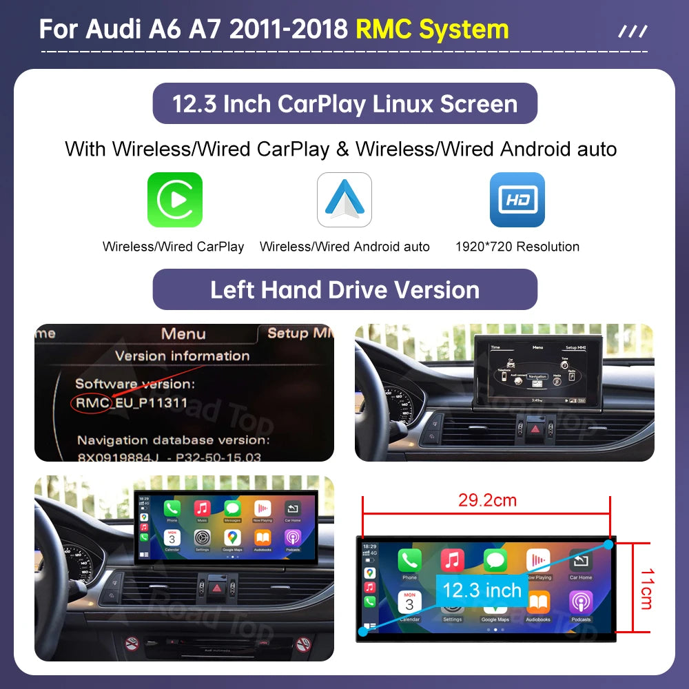 Road Top 12.3" Linux Screen For Audi A6 C6 A7 C7 2026-2026 with Wireless CarPlay Android Auto Airplay Car Radio Player