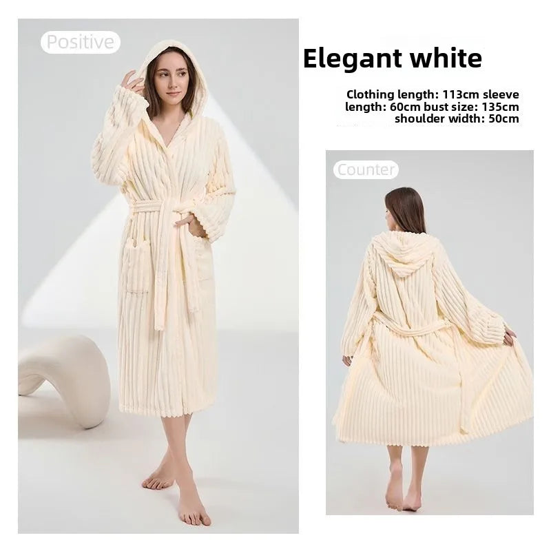 Women's Hooded Coral Fleece Bathrobe - Plus Size Winter Robe - photo 5