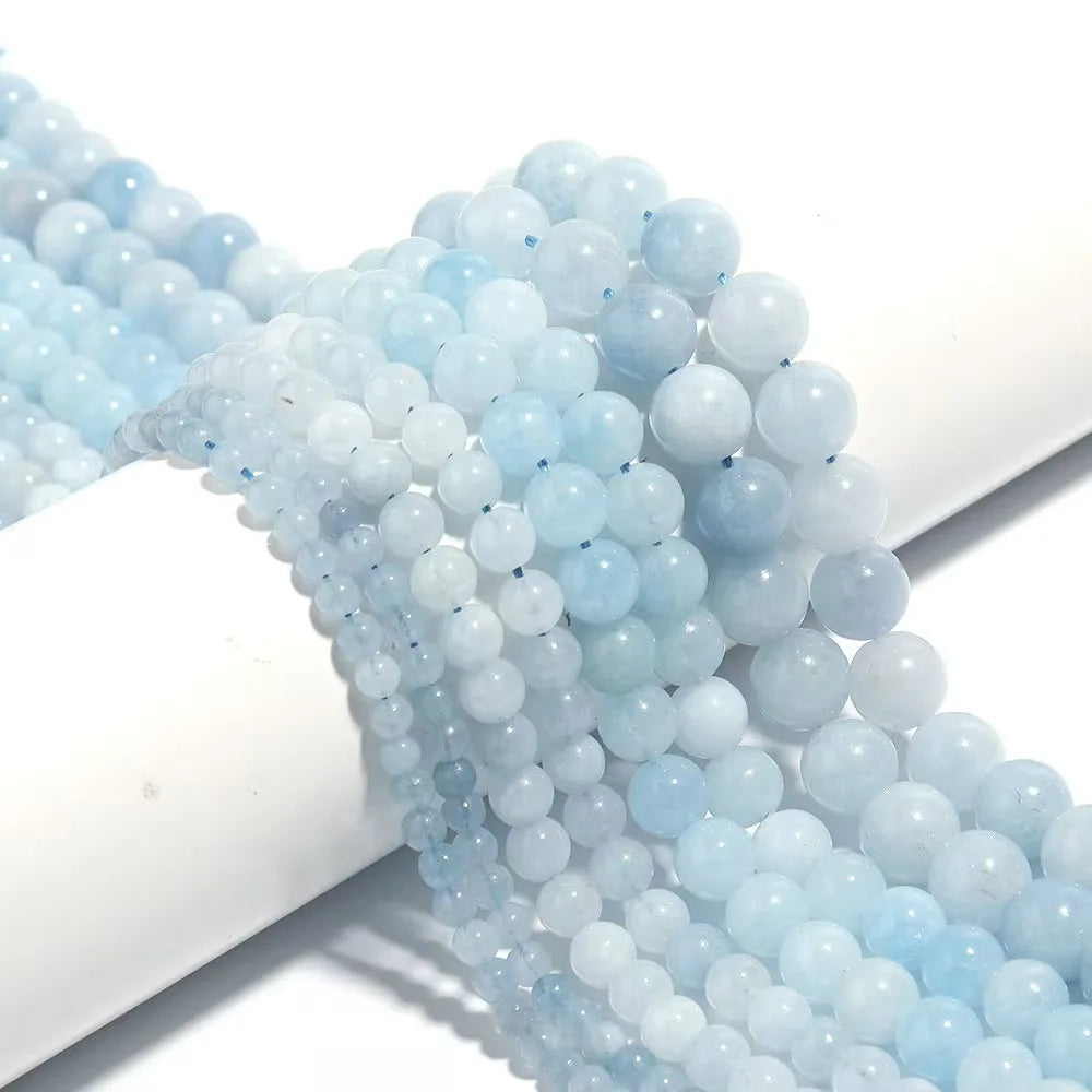 Blue gemstone beads for DIY bracelets, necklaces, pendants, jewelry making, and accessories, natural aquamarine round beads