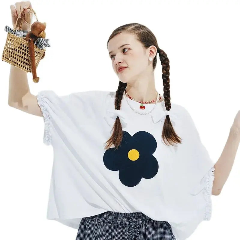imakokoni 2024 summer new super smooth applique large version Korean all-match round neck T-shirt female 244669