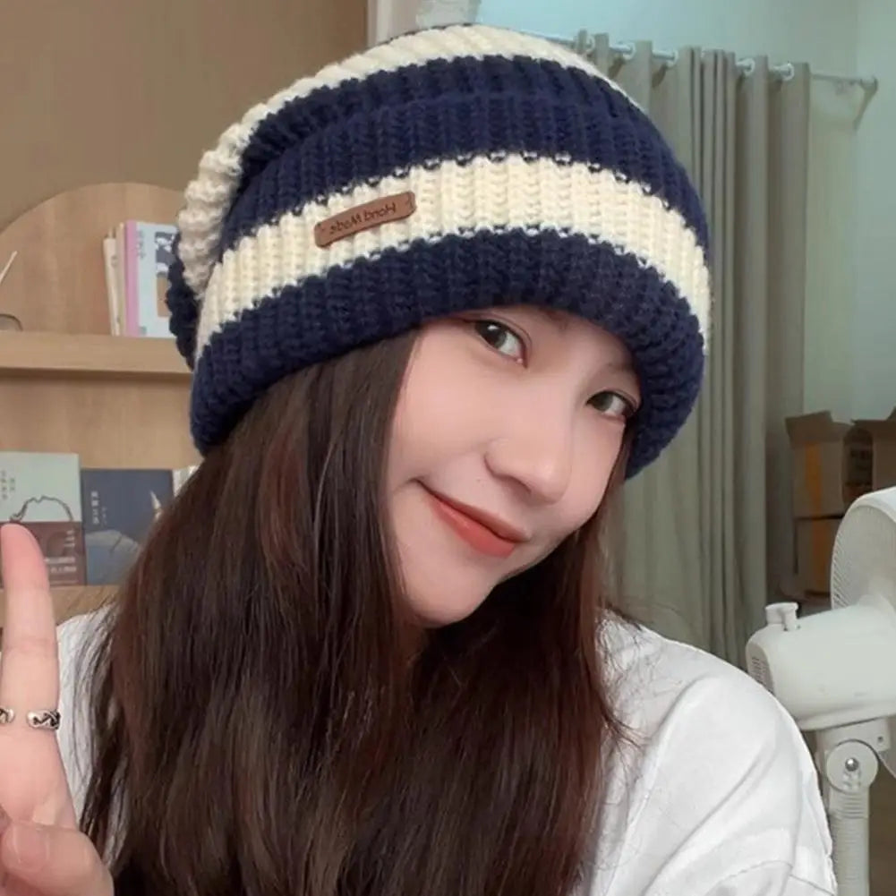 Women's Striped Baggy Beanie - Retro Knit Ear Covering Hat - photo 6